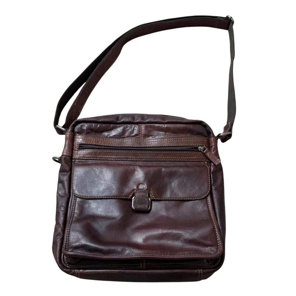 Jack Georges Voyager 7205 Brown Buffalo Leather Messenger Crossbody Bag